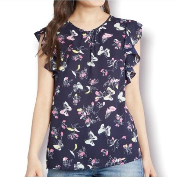 Modcloth Navy Butterfly Sleeveless Blouse Size Medium - Picture 1 of 7